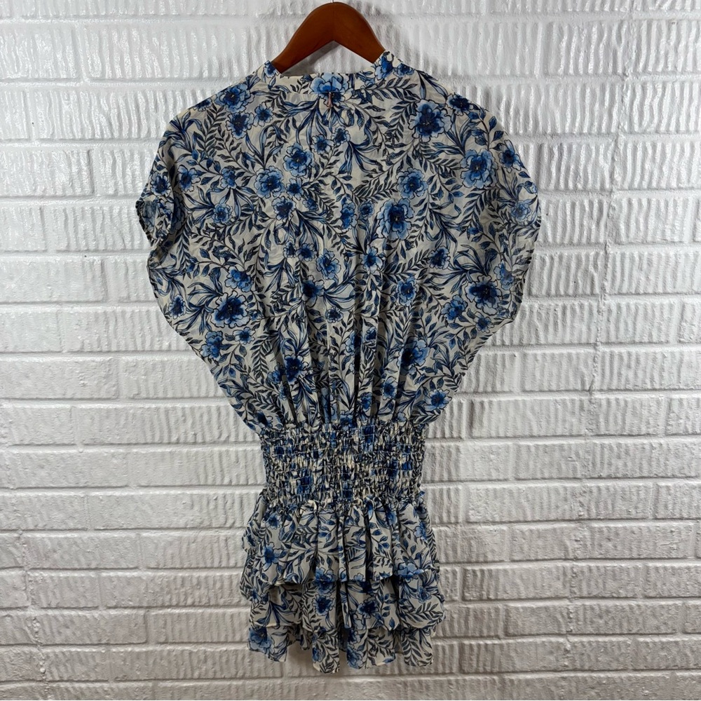 Misa LA Eloisa Indigo Blooms Floral Smocked Waist Tiered Skirt Button Dress - Picture 3 of 6